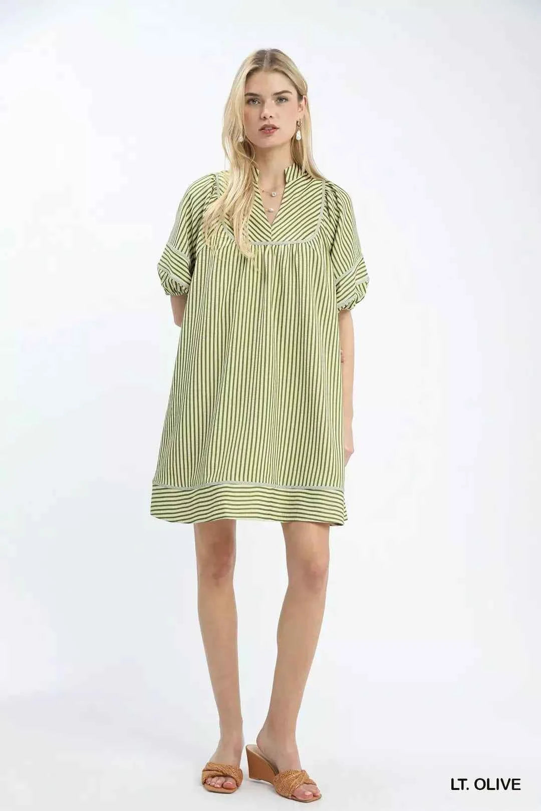 Umgee Striped Puff Sleeve Shift Dress