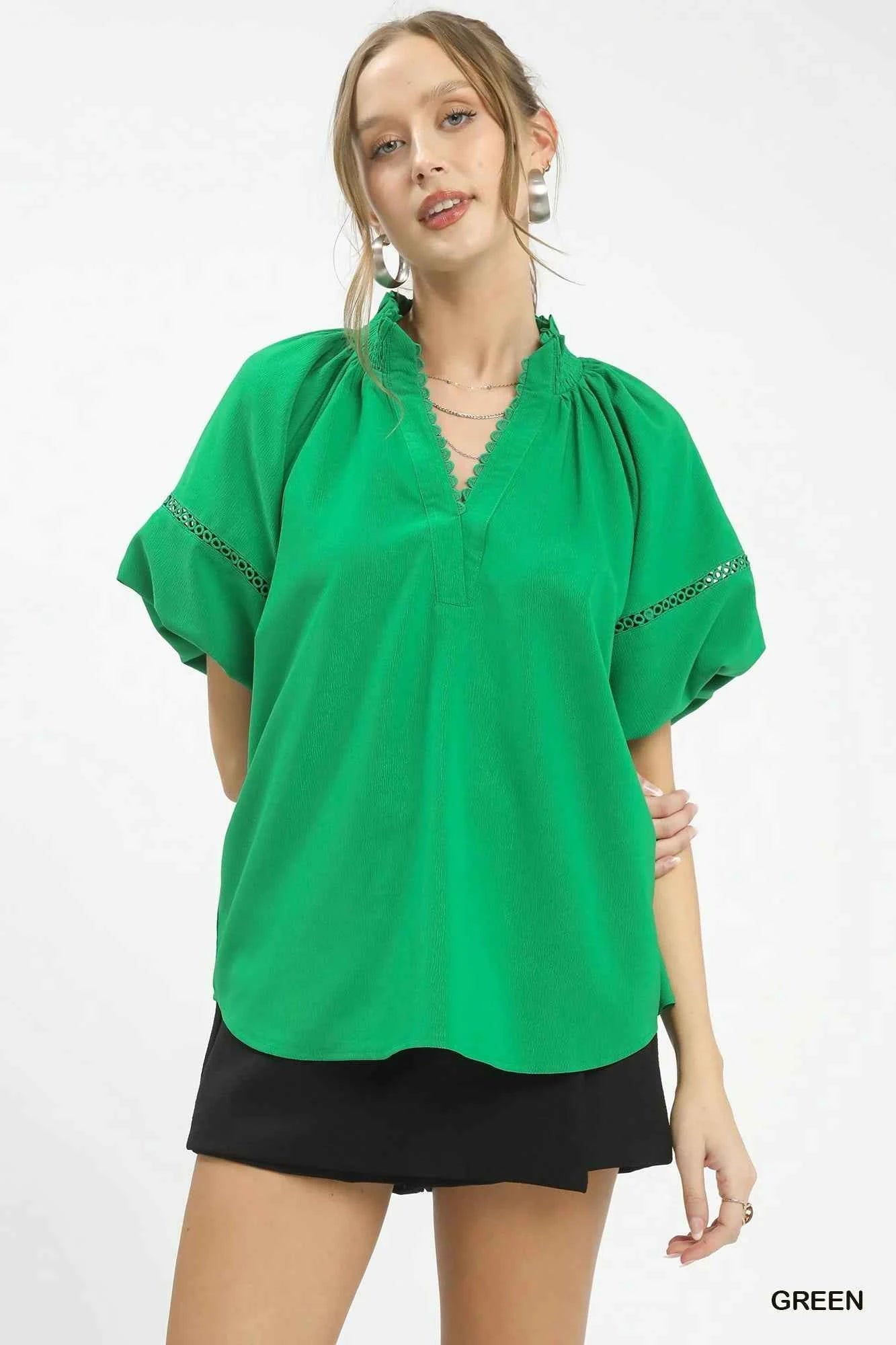 Umgee Lace Trim Peasant Top