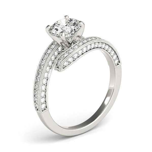 14k White Gold Round Diamond Bypass Style Engagement Ring (1 1/2 cttw)