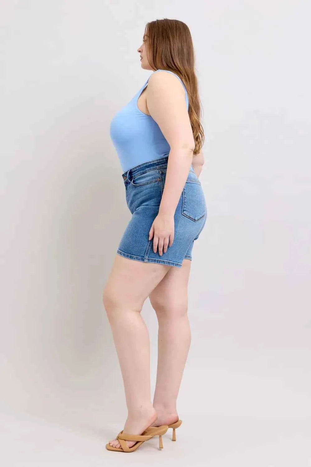 Judy Blue Full Size 2 Button Denim Shorts with Pockets Plus Size