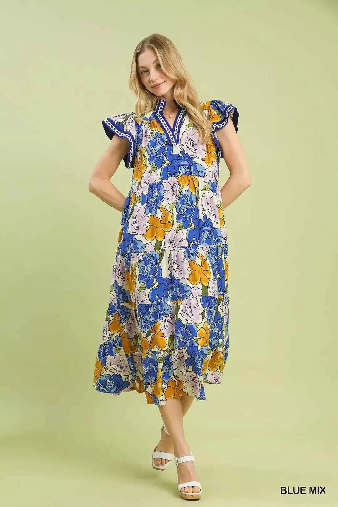 Umgee Mix Bold Floral Tiered Midi Dress