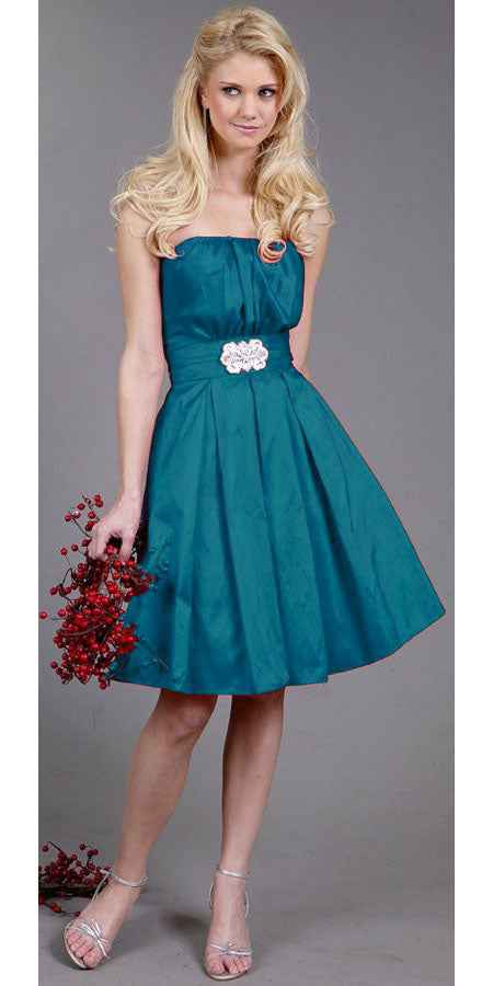 CLEARANCE - Cinderella Divine 5039 Knee Length Teal A-Line Dress (Size M)