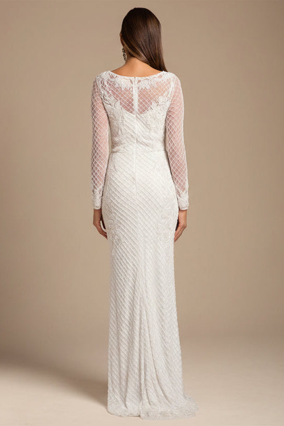 High Neck, Long Sleeve Beaded Wedding Gown | Lara 51004 - JUSTLUXURY