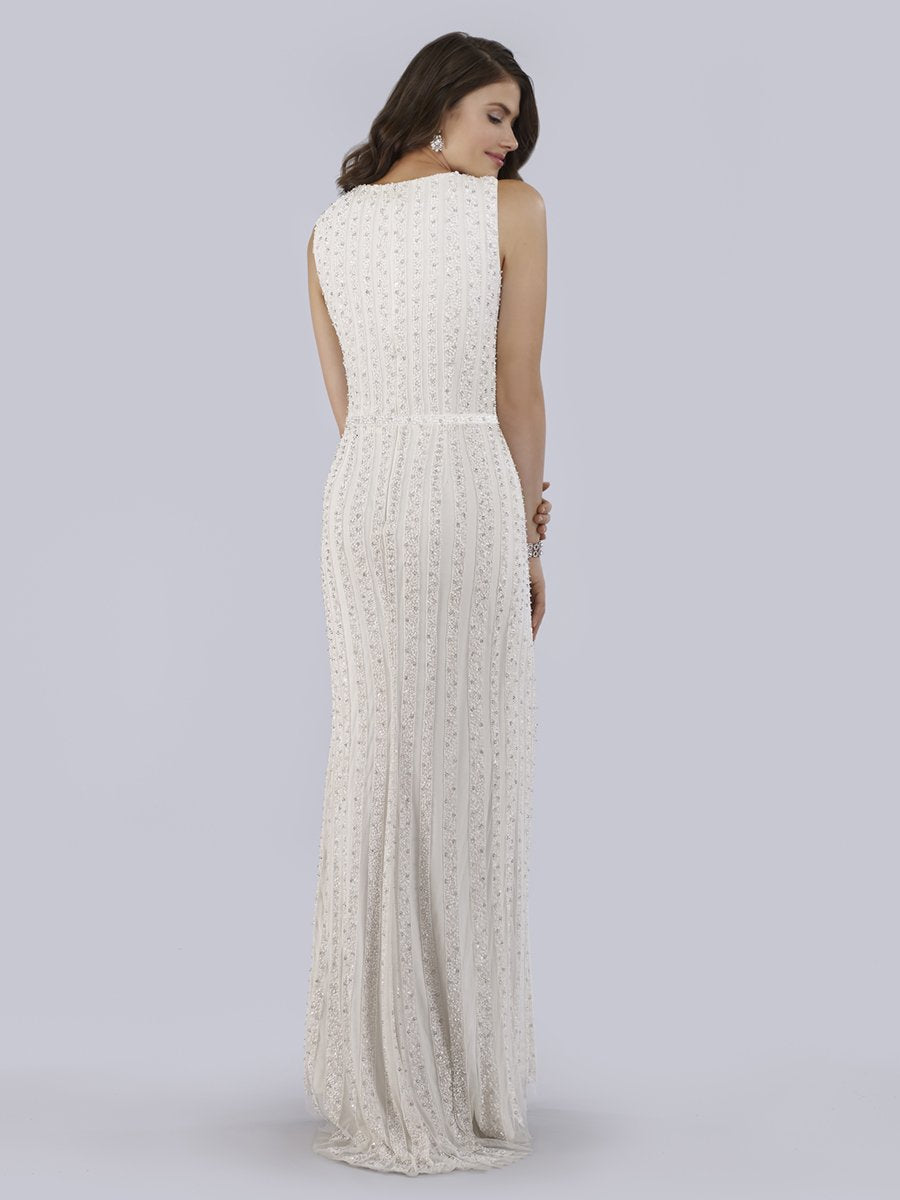 Lara Brand Beaded Faux-Wrap V-Neck Bridal Gown - JUSTLUXURY