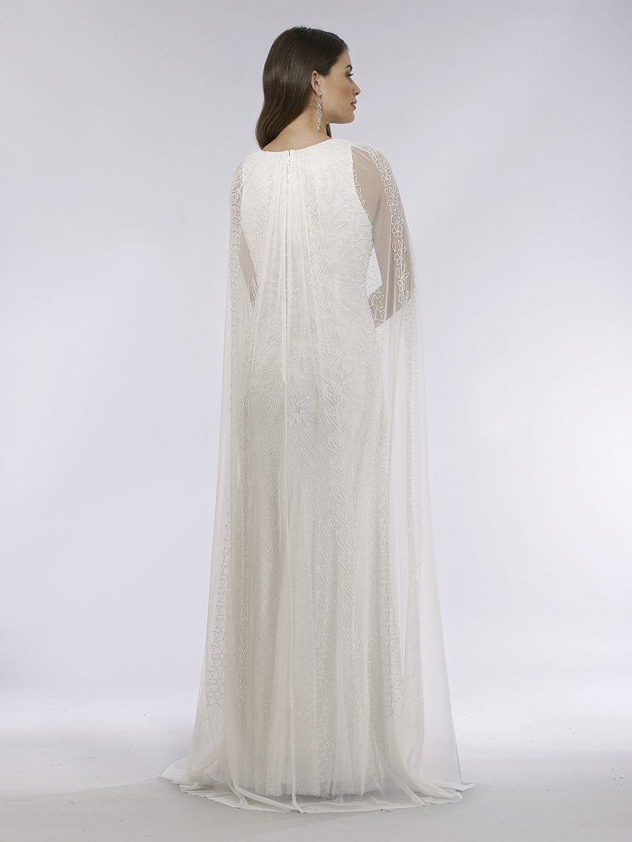 Lara Eve Beaded Cape Sleeve Wedding Dress - JUSTLUXURY
