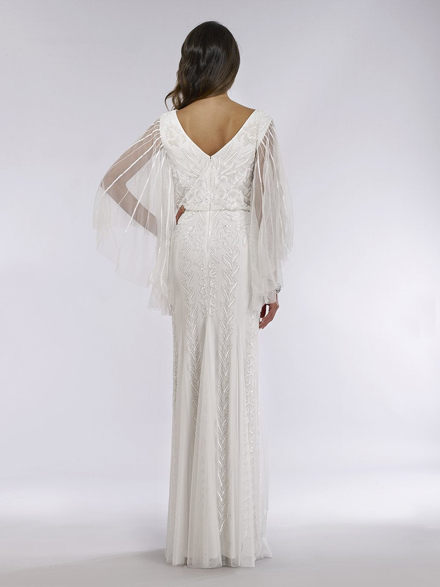Lara Ella Beaded Cape Sleeve Wedding Dress - JUSTLUXURY