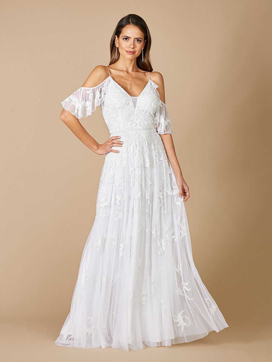 Lara Giana Beaded Cold-Shoulder Wedding Dress - JUSTLUXURY
