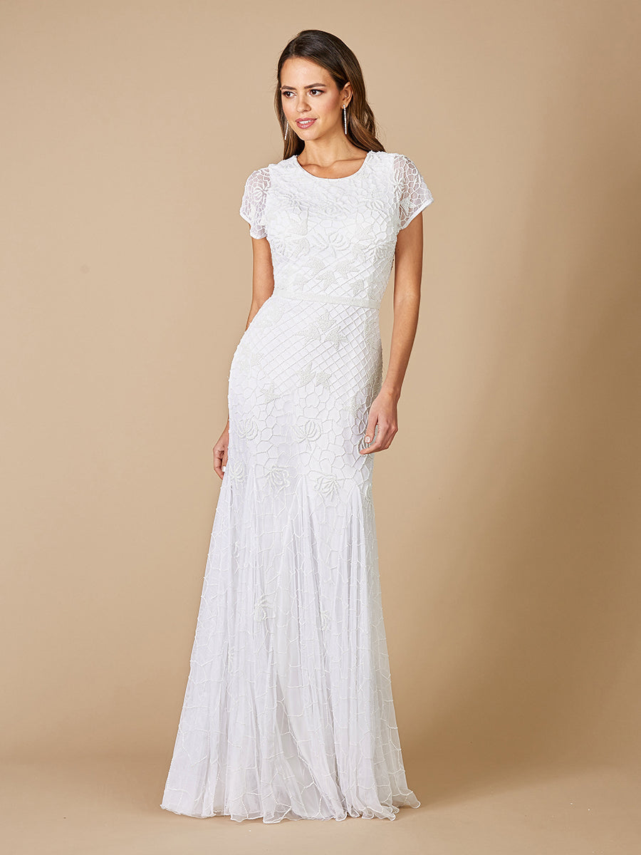 Lara Gale High-Neck Beaded Wedding Dress - JUSTLUXURY