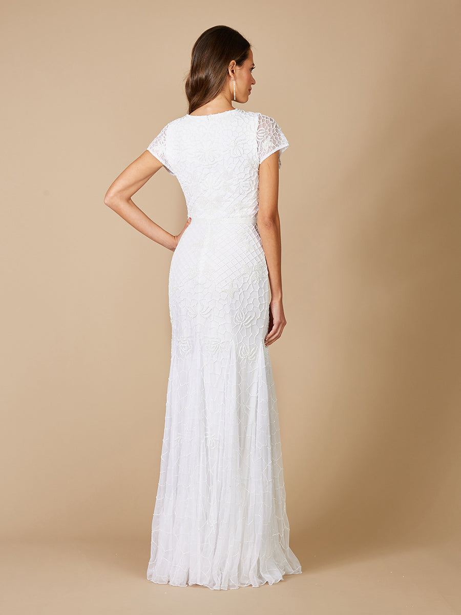 Lara Gale High-Neck Beaded Wedding Dress - JUSTLUXURY