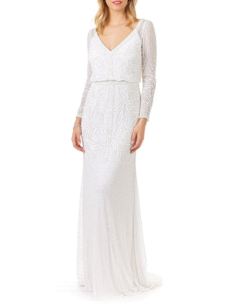 Lara Grant Long Sleeve Beaded Wedding Dress - JUSTLUXURY