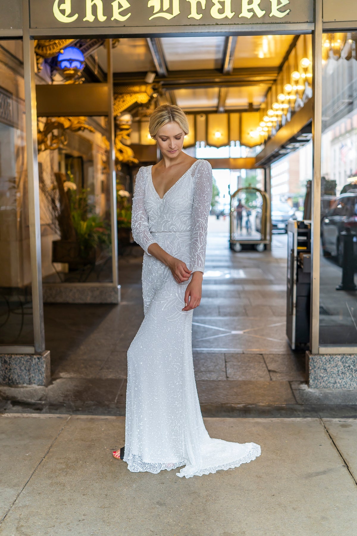 Lara Grant Long Sleeve Beaded Wedding Dress - JUSTLUXURY