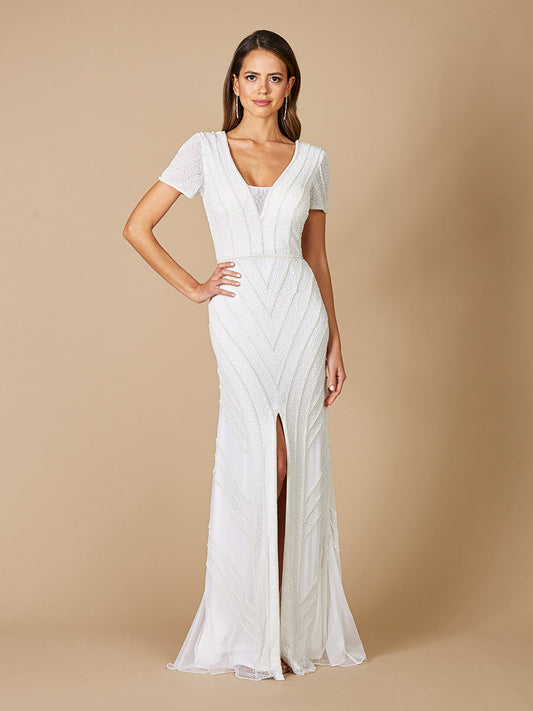 Lara Gabriella Beaded Plunge Wedding Dress - JUSTLUXURY