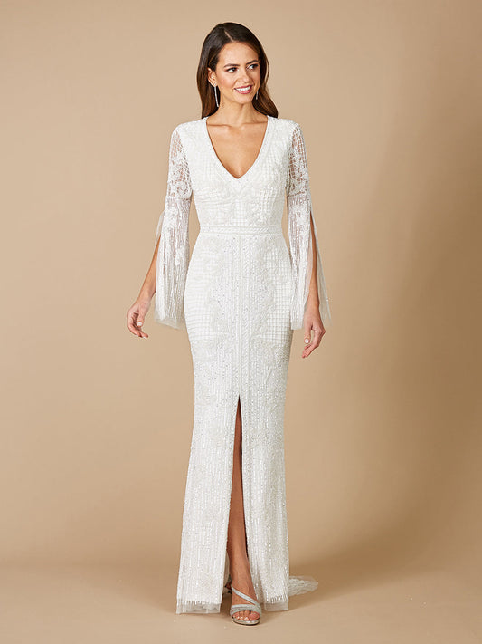 Lara Fallon Long Sleeve Beaded Wedding Gown - JUSTLUXURY