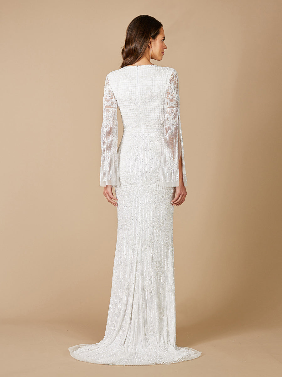 Lara Fallon Long Sleeve Beaded Wedding Gown - JUSTLUXURY