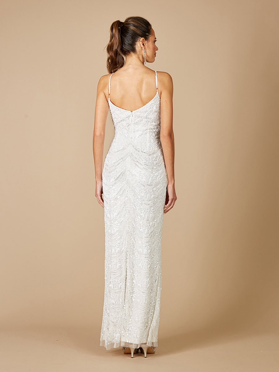 Lara Frenchie Spaghetti Strap Beaded Bridal Maxi Dress - JUSTLUXURY