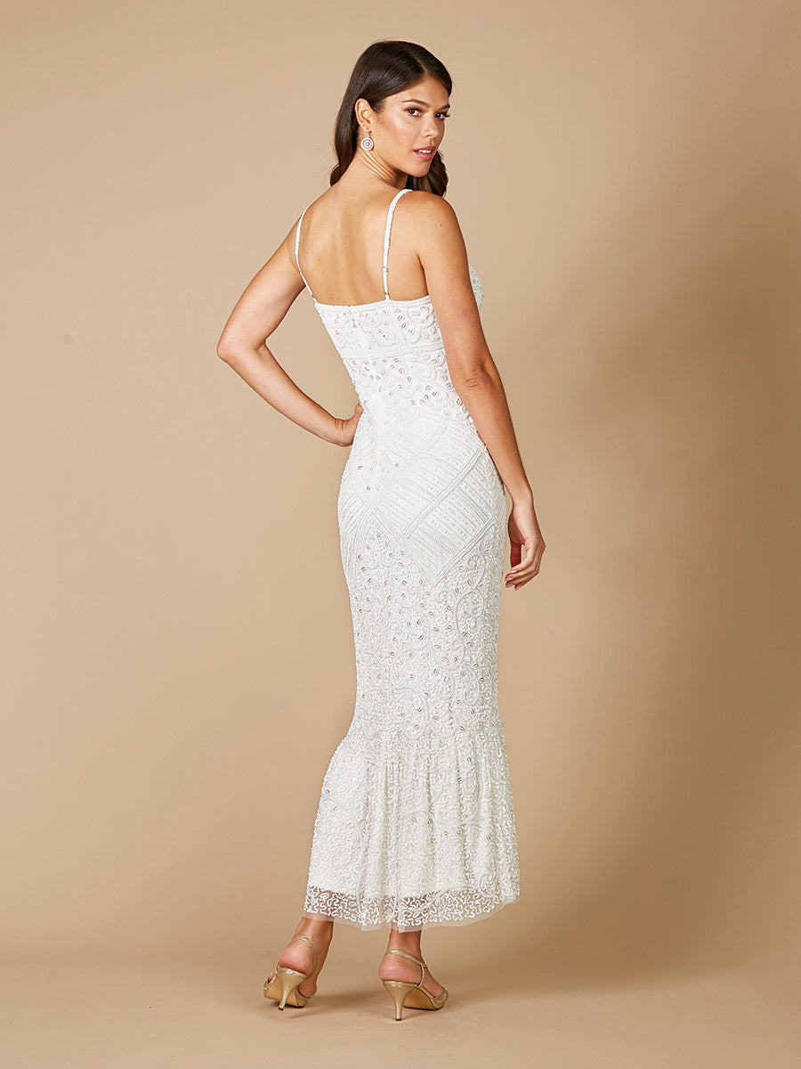 Lara Fae V-Neck Spaghetti Strap Wedding Gown - JUSTLUXURY