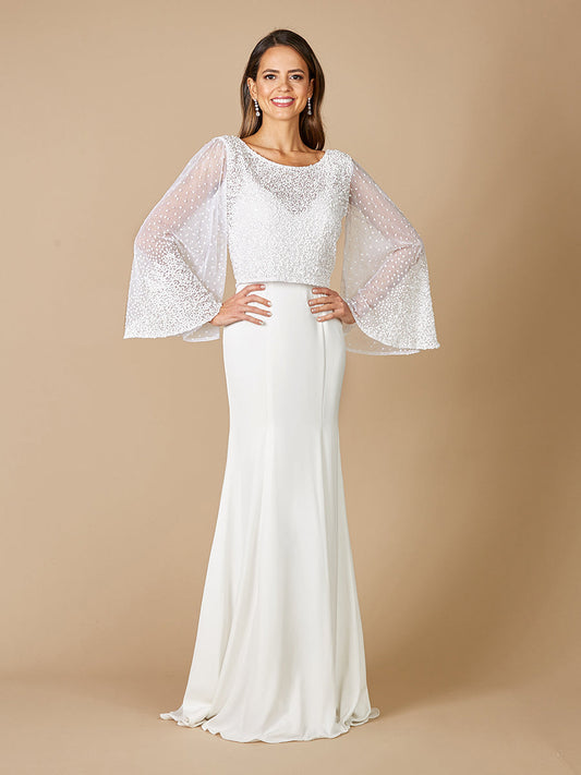 Lara Grace Beaded Long Sleeve Bridal Capelet Top - JUSTLUXURY