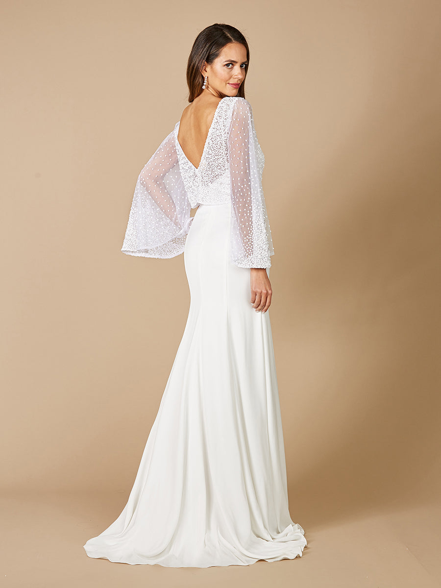 Lara Grace Beaded Long Sleeve Bridal Capelet Top - JUSTLUXURY