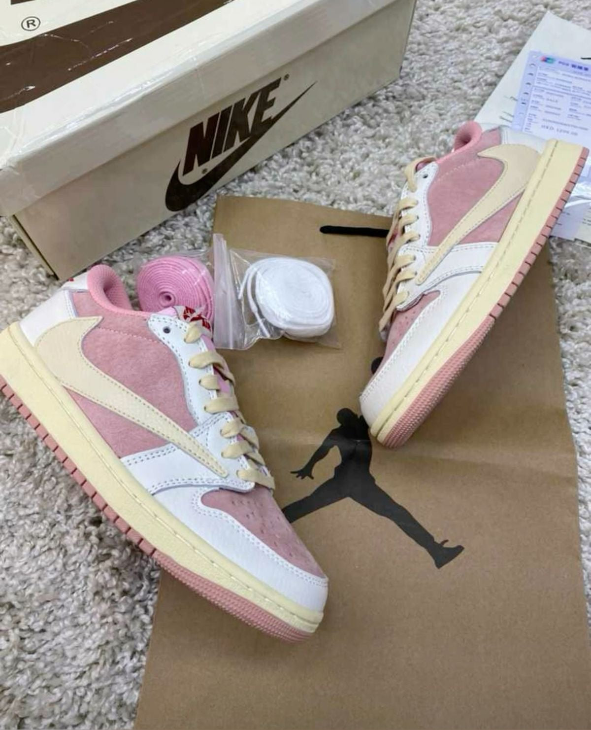 Custom Air Jordan 1 Low White Pink Travis Scott Edition SneakerNational