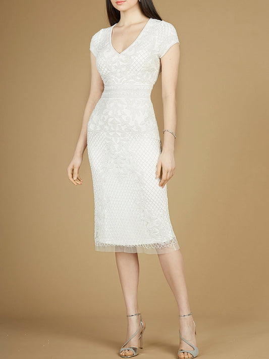 Cap Sleeve Midi Bridal Gown - JUSTLUXURY