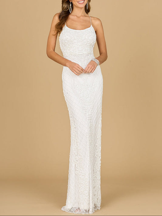 Scoop Neck, Open Back Beaded Bridal Gown - JUSTLUXURY