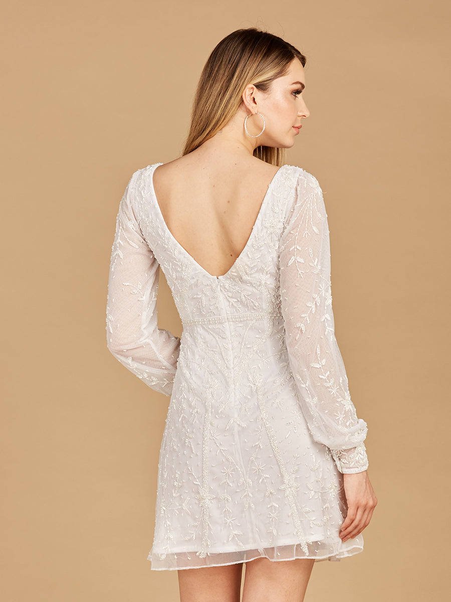V-Neck, Long Sleeve Bridal Cocktail Dress - JUSTLUXURY