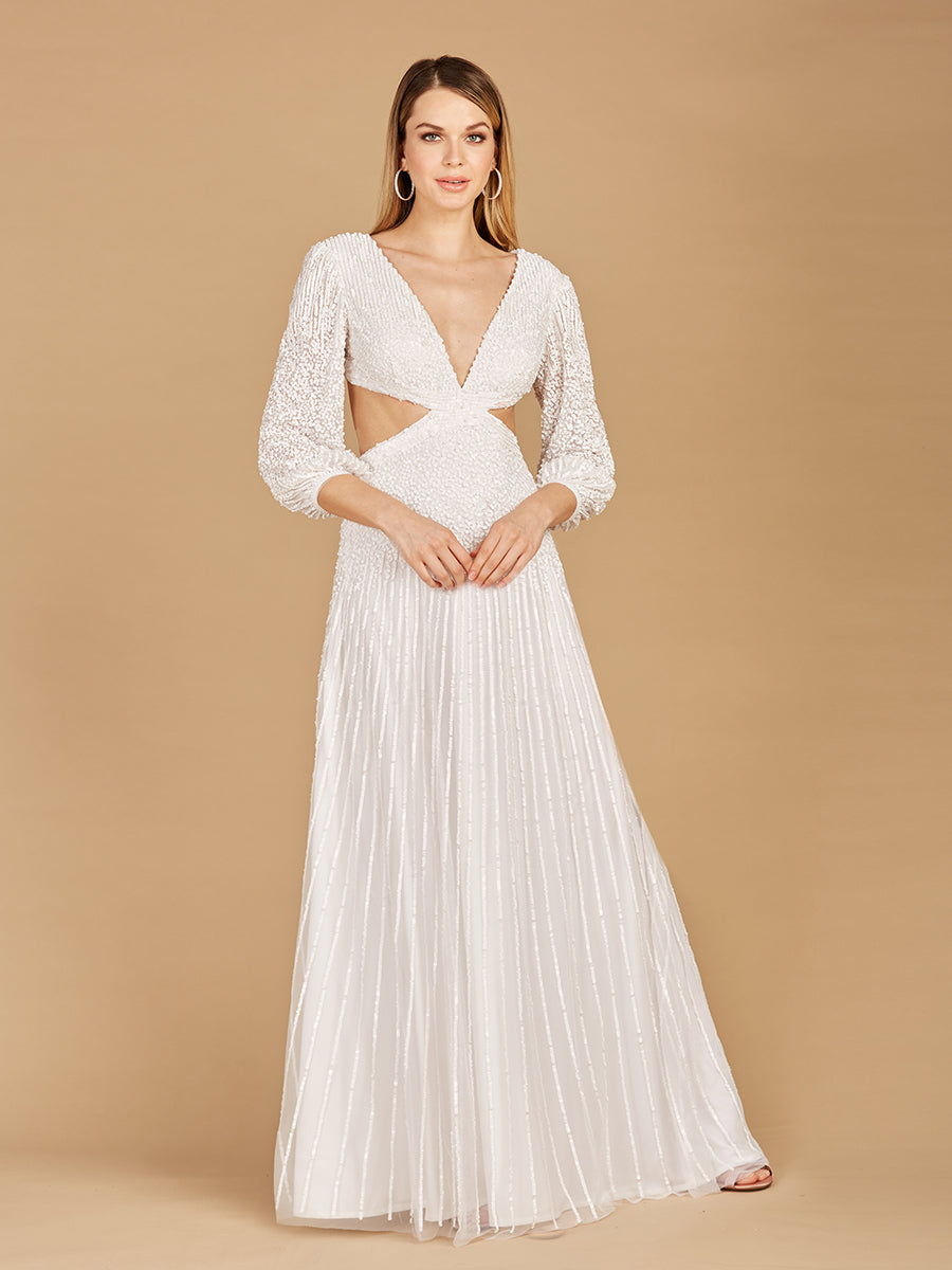 Long Sleeve Cut Out Wedding Dress - JUSTLUXURY