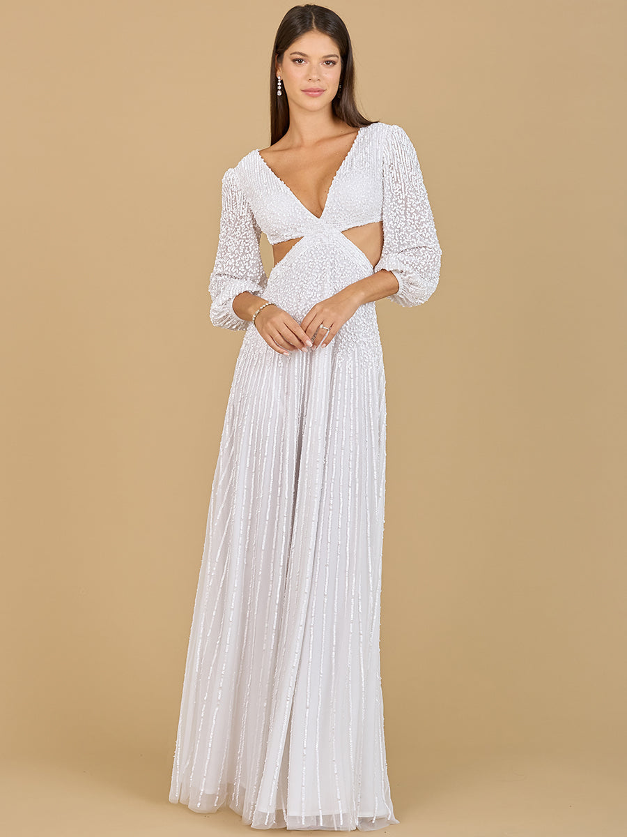 Long Sleeve Cut Out Wedding Dress - JUSTLUXURY
