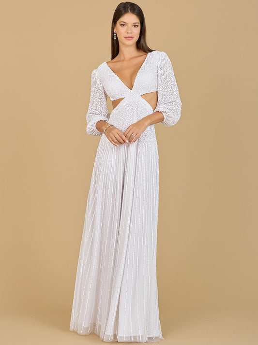 Long Sleeve Cut Out Wedding Dress - JUSTLUXURY