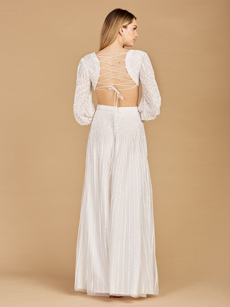 Long Sleeve Cut Out Wedding Dress - JUSTLUXURY