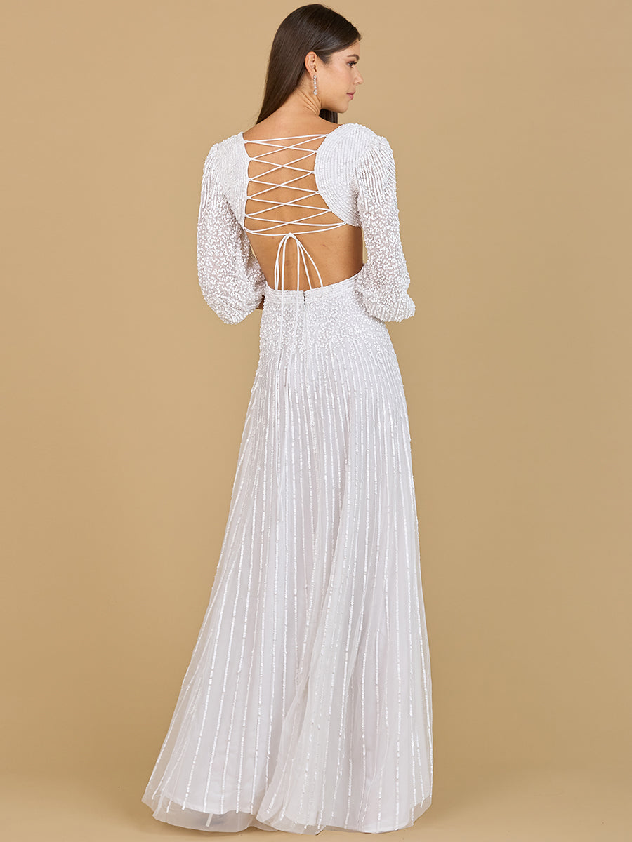 Long Sleeve Cut Out Wedding Dress - JUSTLUXURY