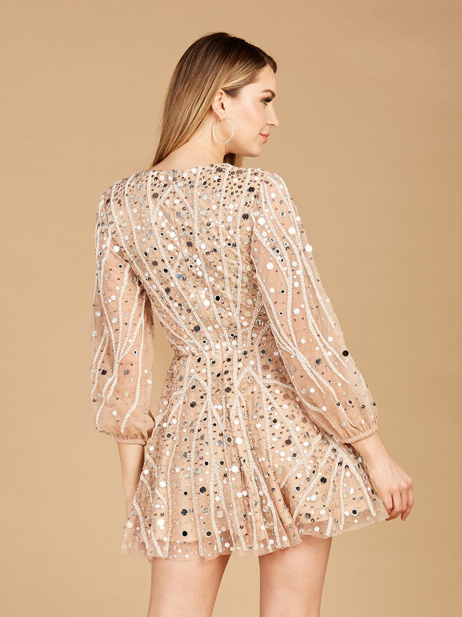Beaded Long Sleeve Bridal Cocktail Short- OUTLET - JUSTLUXURY