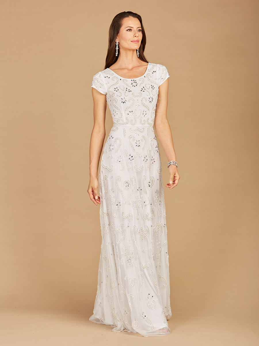Cap Sleeve Beaded Bridal Gown - JUSTLUXURY