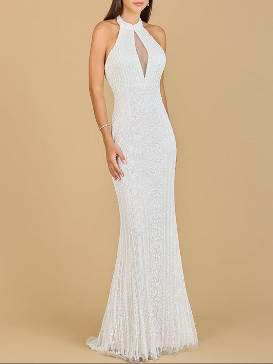 Halter Neck Dress with Keyhole - JUSTLUXURY