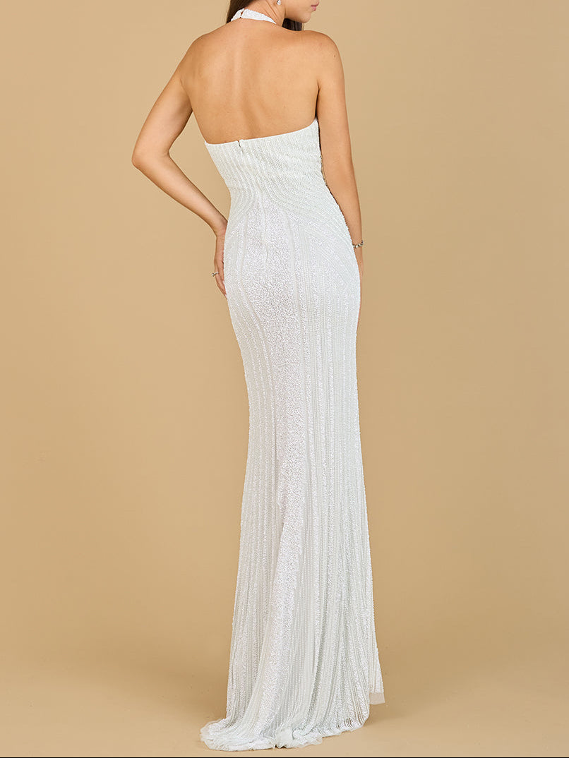 Halter Neck Dress with Keyhole - JUSTLUXURY