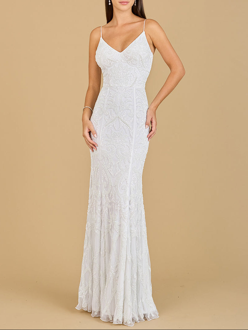 Beaded Spaghetti Strap Mermaid Gown - JUSTLUXURY