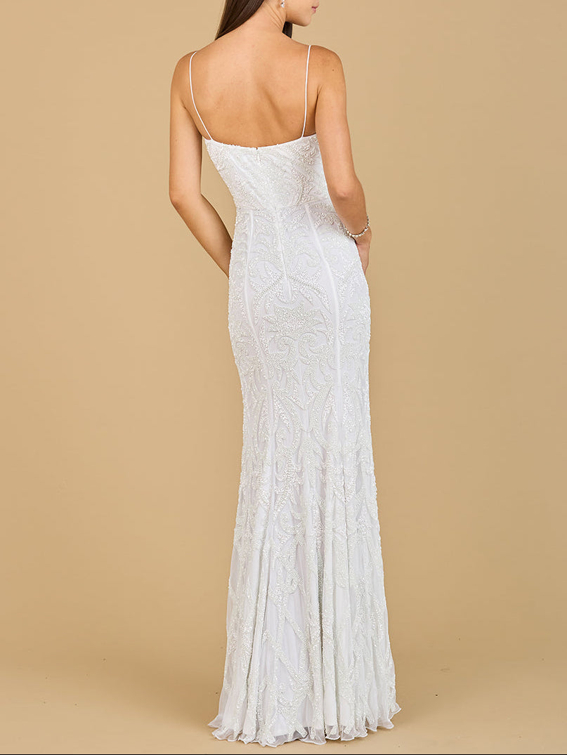 Beaded Spaghetti Strap Mermaid Gown - JUSTLUXURY