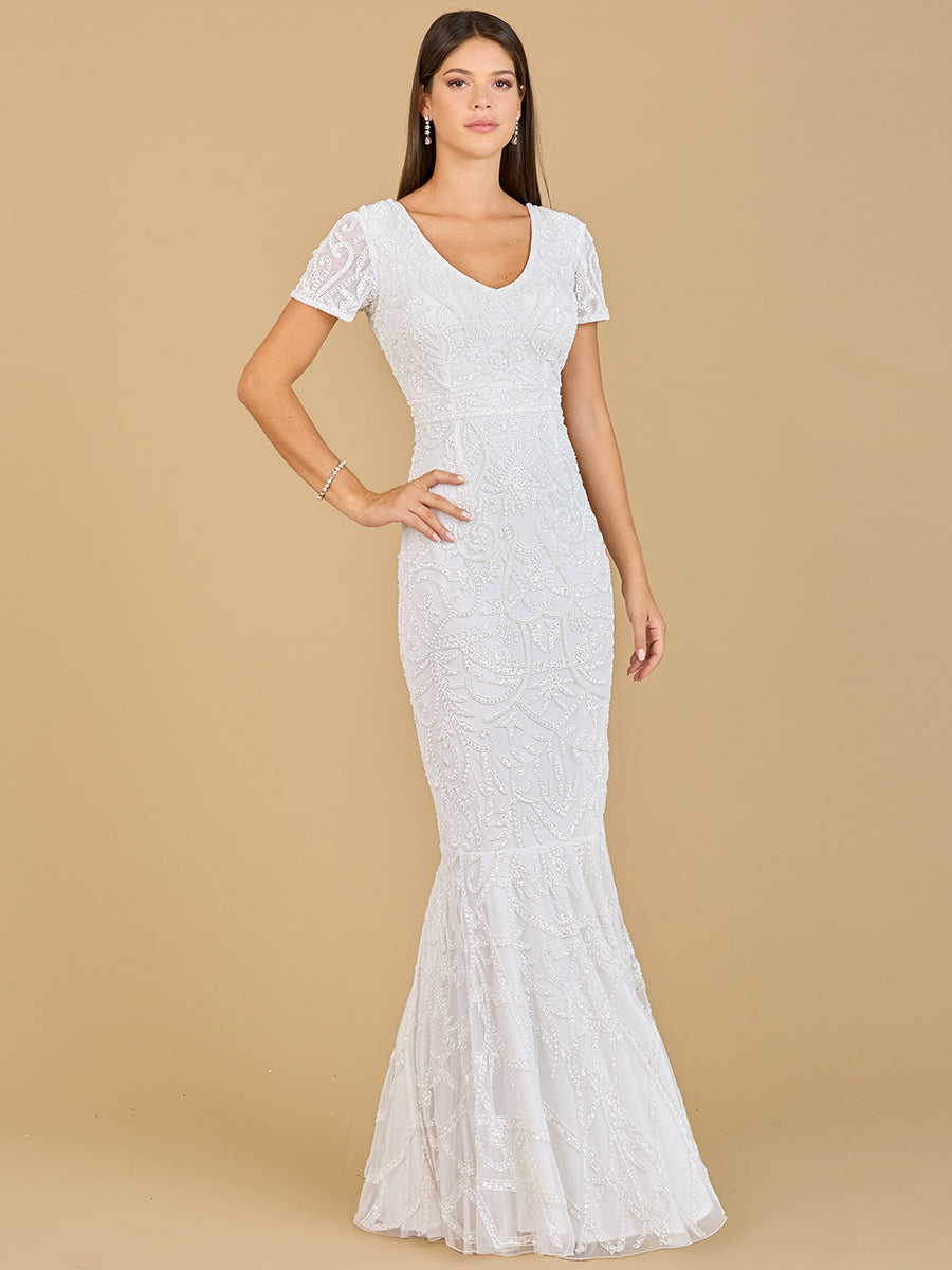 Cap Sleeve Beaded Wedding Gown - JUSTLUXURY