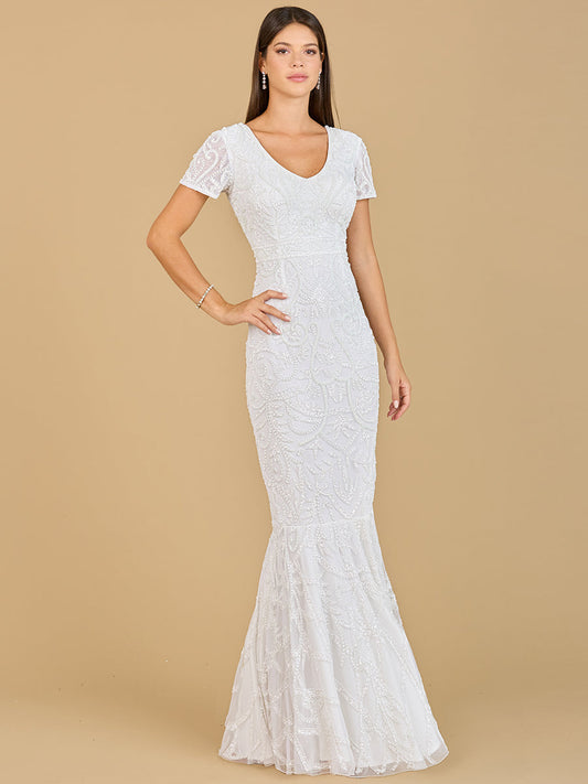 Cap Sleeve Beaded Wedding Gown - JUSTLUXURY