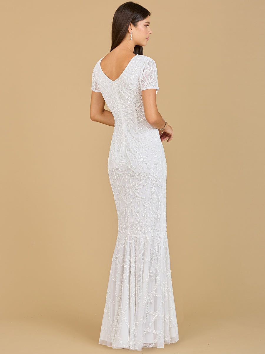 Cap Sleeve Beaded Wedding Gown - JUSTLUXURY