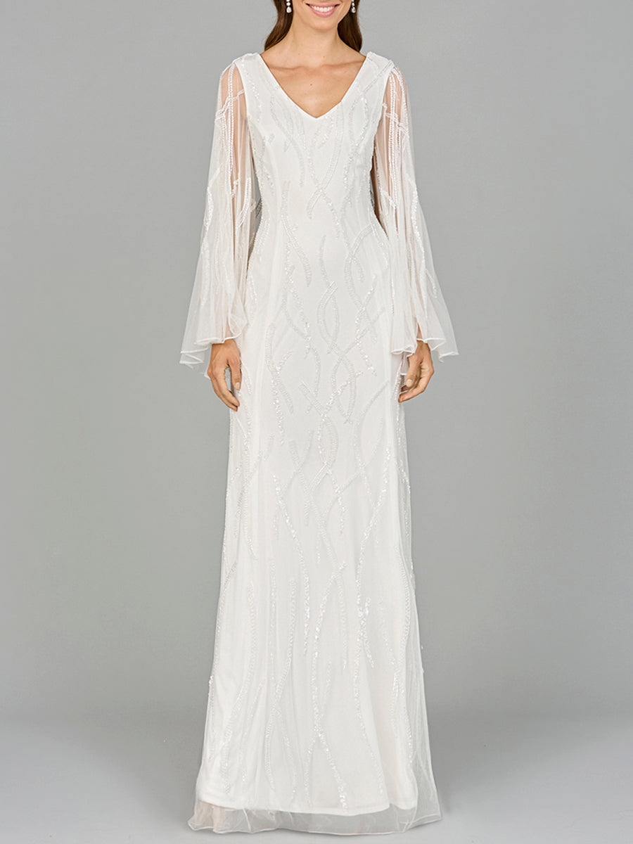 Cape Sleeve Beaded Bridal Gown - JUSTLUXURY