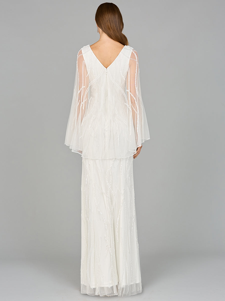 Cape Sleeve Beaded Bridal Gown - JUSTLUXURY