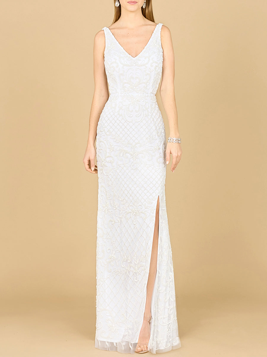 Beaded Bridal Gown with Lace Up Back - JUSTLUXURY