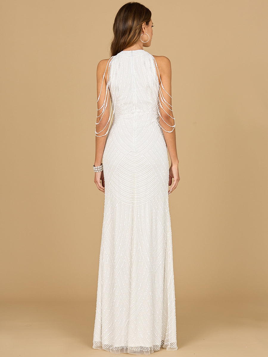 Halter Neck Gown with Fringe - JUSTLUXURY