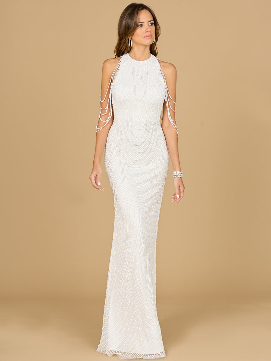Halter Neck Gown with Fringe - JUSTLUXURY