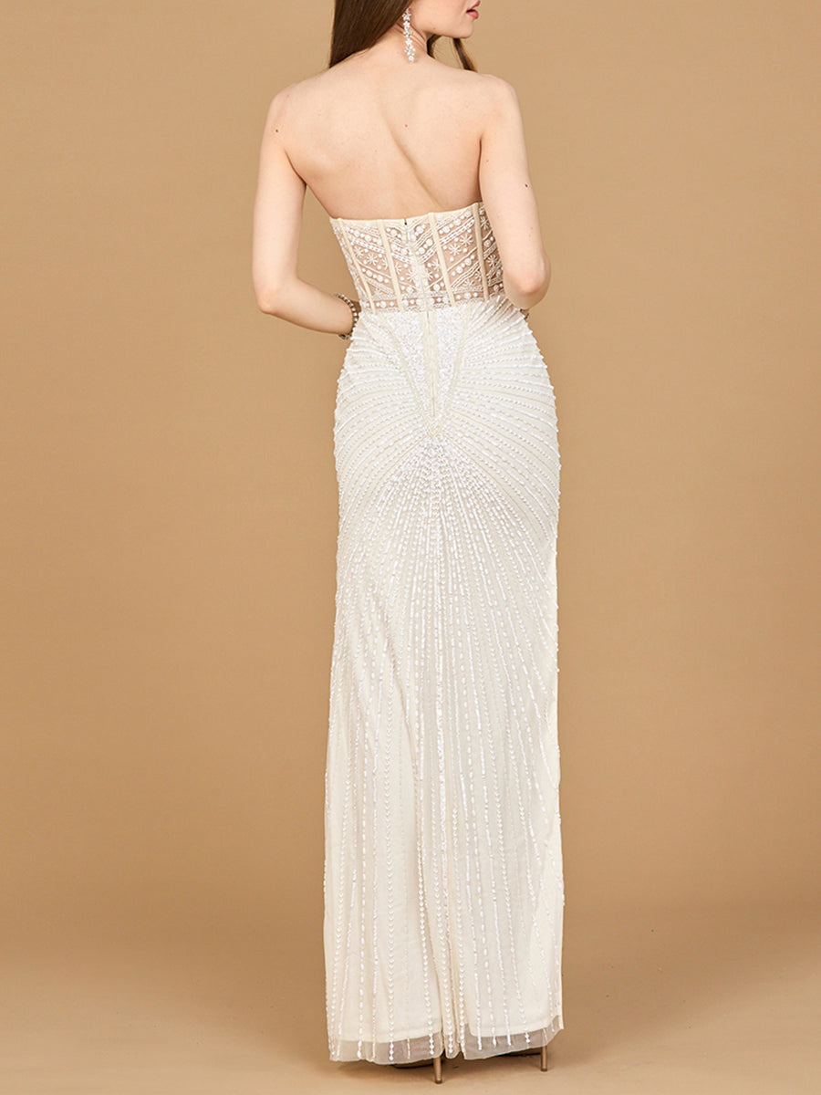 Lara 51189 - Embellished Strapless Gown with Slit - JUSTLUXURY