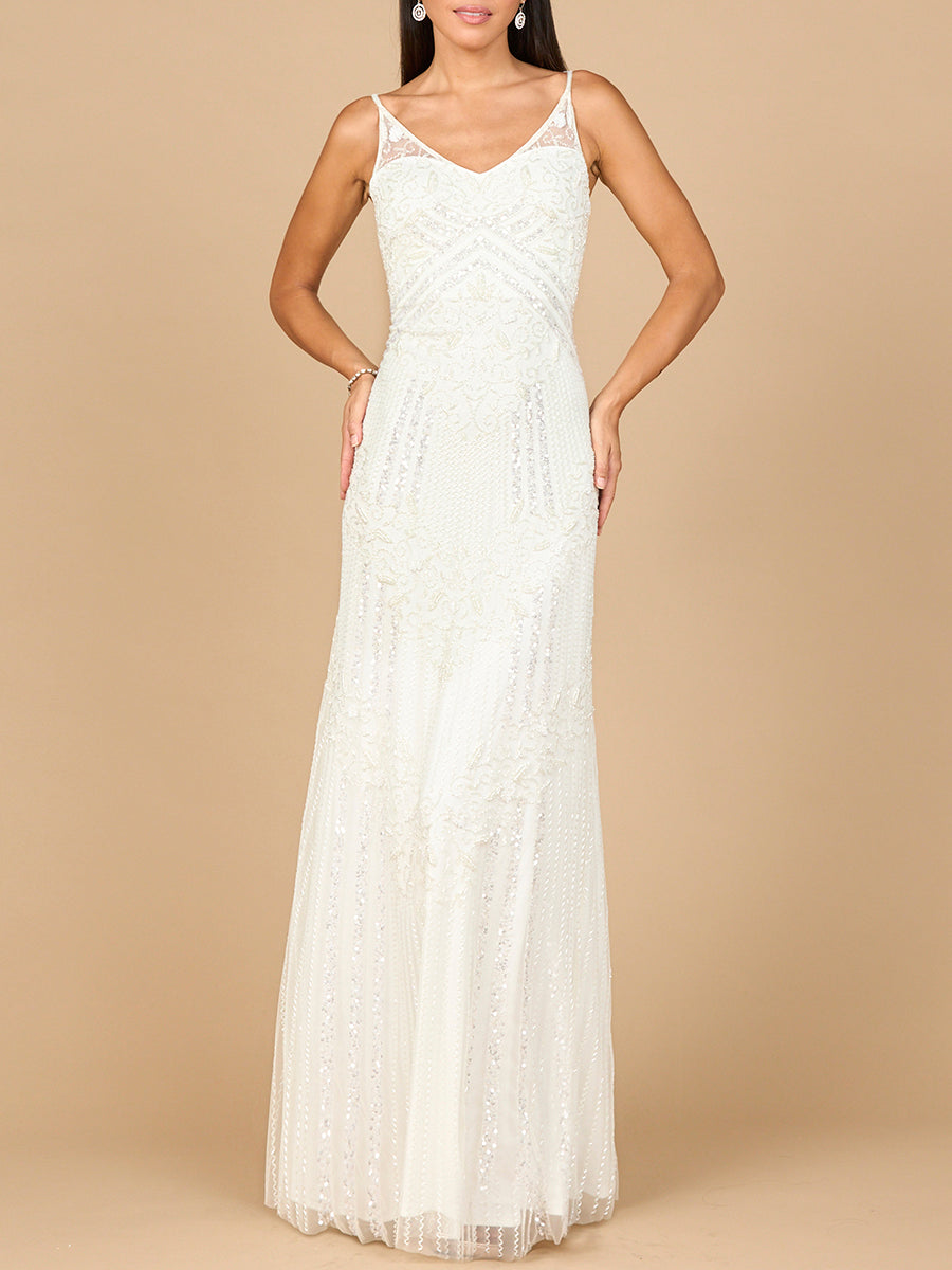 Beaded Gown with Cowl Back - JUSTLUXURY