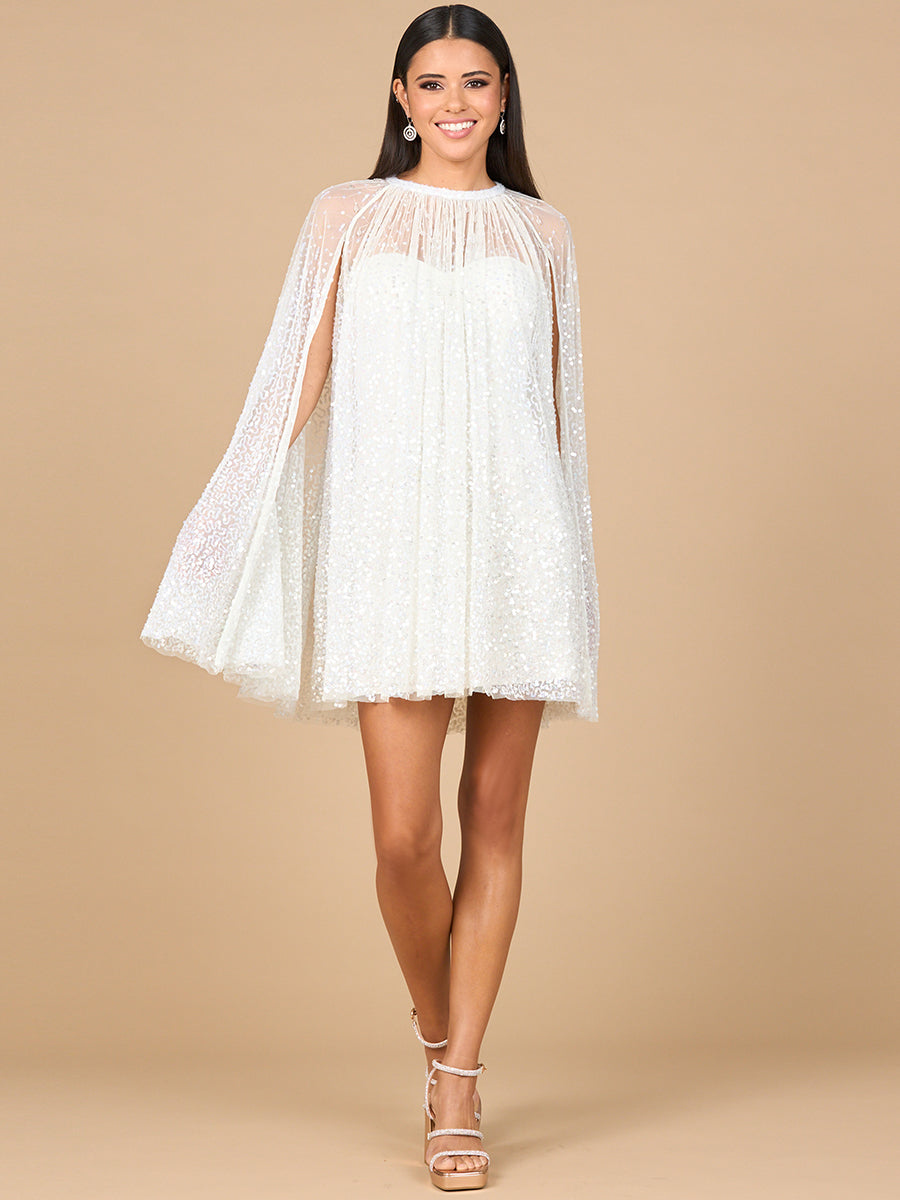 Beaded Bridal Cape Dress | 51192 - JUSTLUXURY