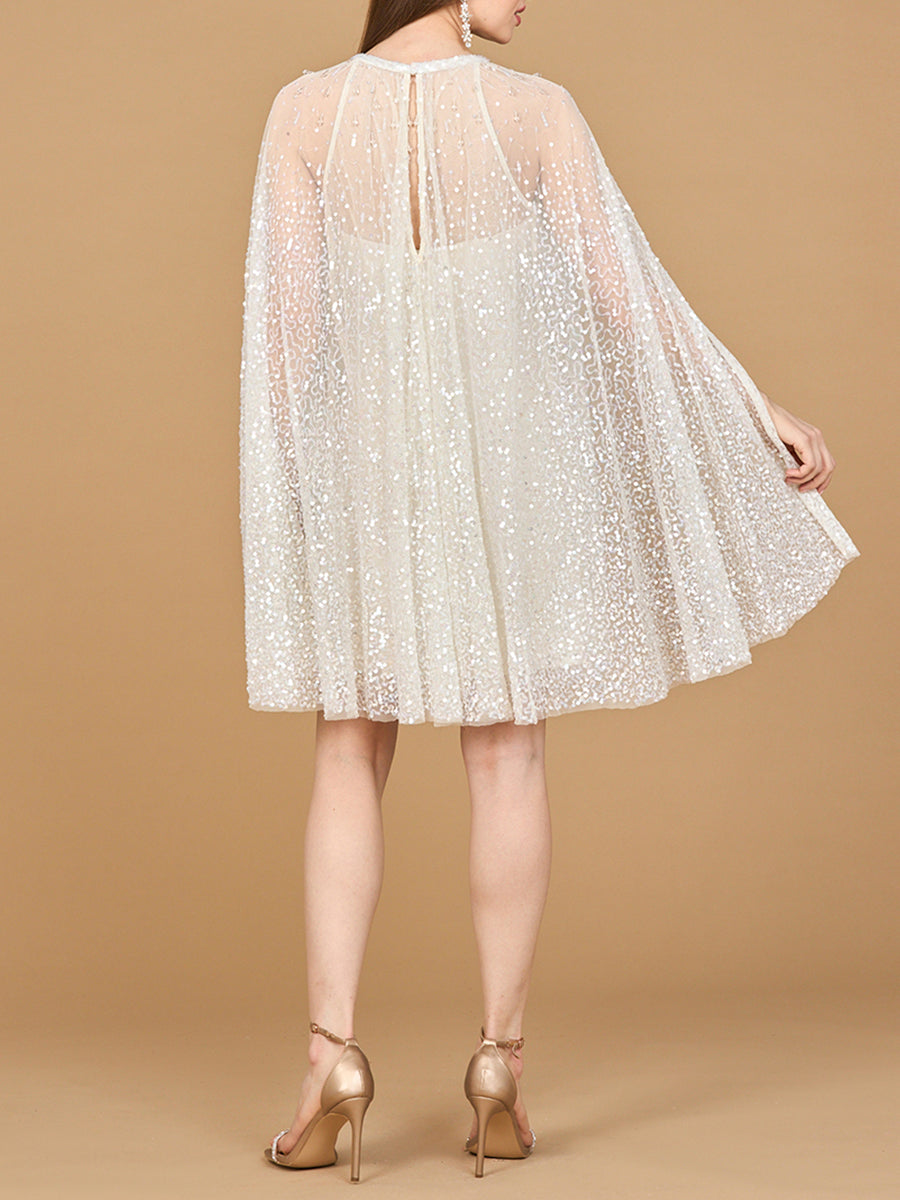 Beaded Bridal Cape Dress | 51192 - JUSTLUXURY