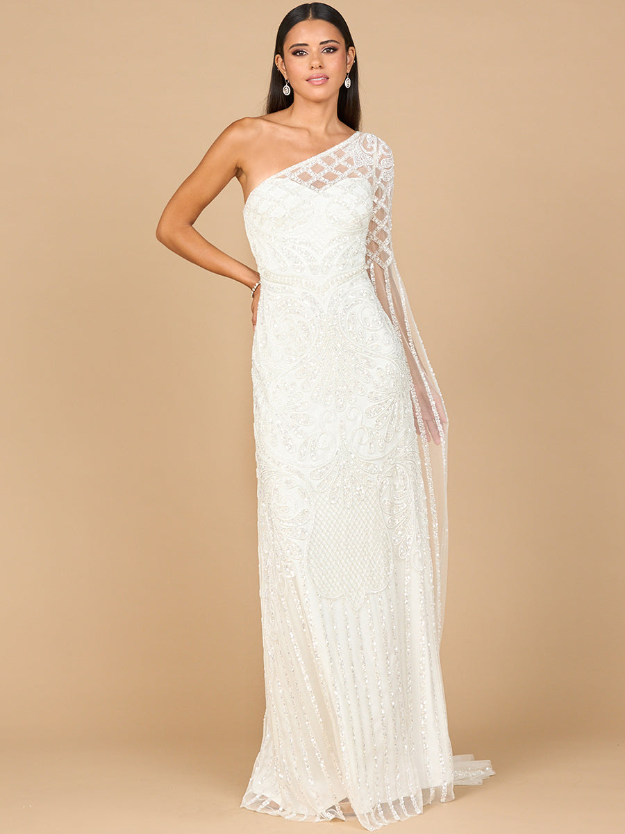 One Sleeve Beaded Bridal Gown - JUSTLUXURY